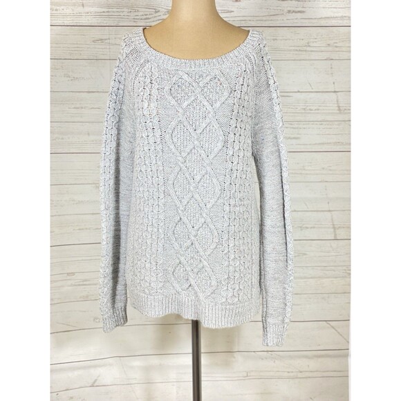 Lands End Fisherman Cable Knit Gray Pullover Sweater Women’s Size Medium - Picture 1 of 7